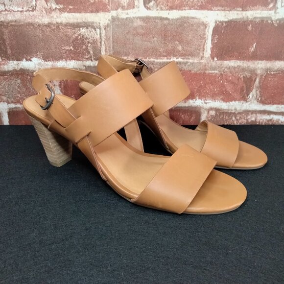 Lucky Brand Heeled Sandals Womens Size 7 Brown Leather Straps Easy On - Picture 1 of 8